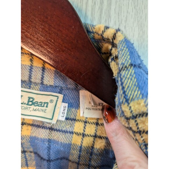 LL Bean Freeport Maine Flannel Shirt Plaid Yellow Button Up Men’s Size 17 Long - Picture 4 of 8